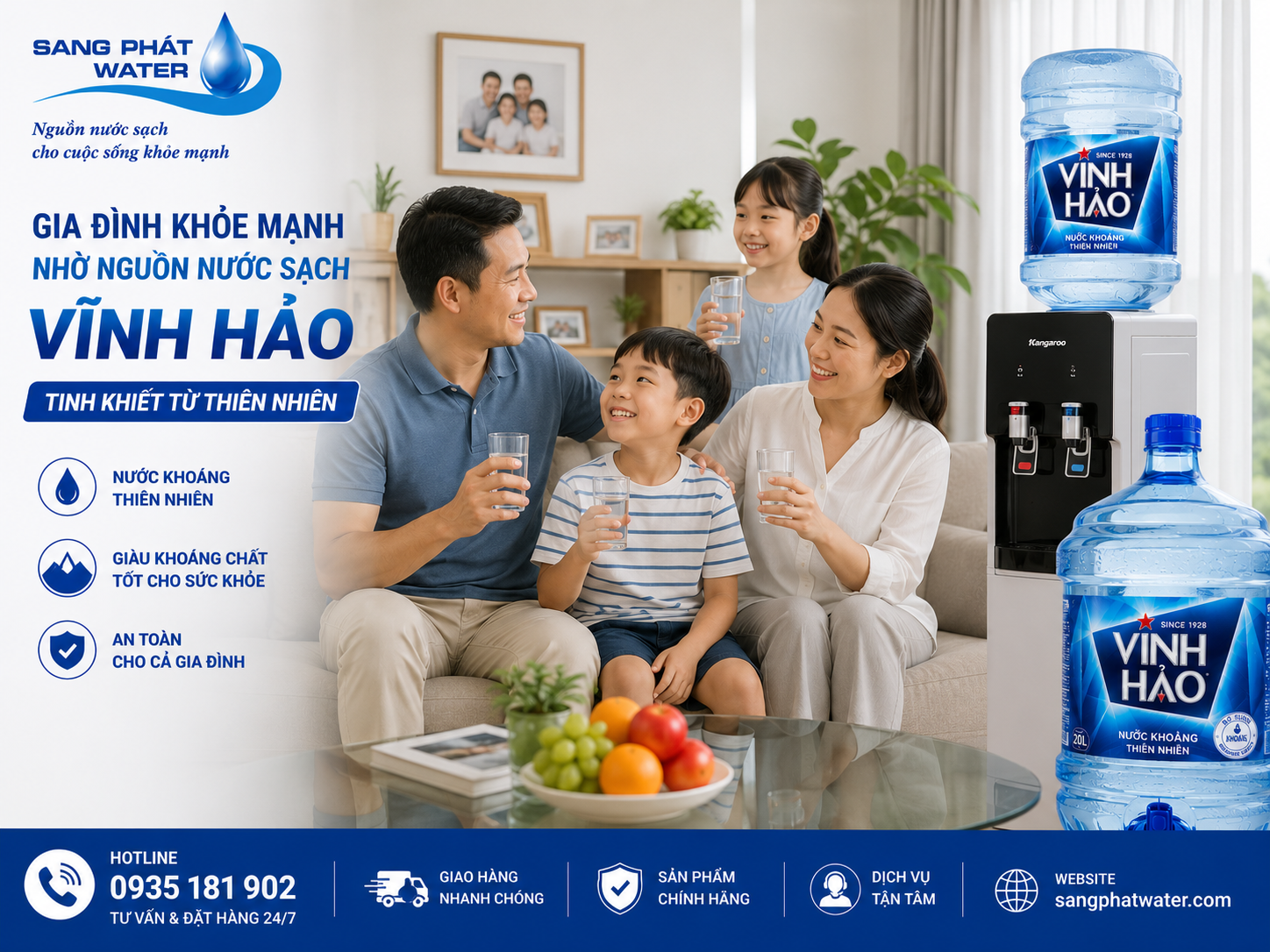 Gia đình sử dụng nước khoáng Vĩnh Hảo mỗi ngày
