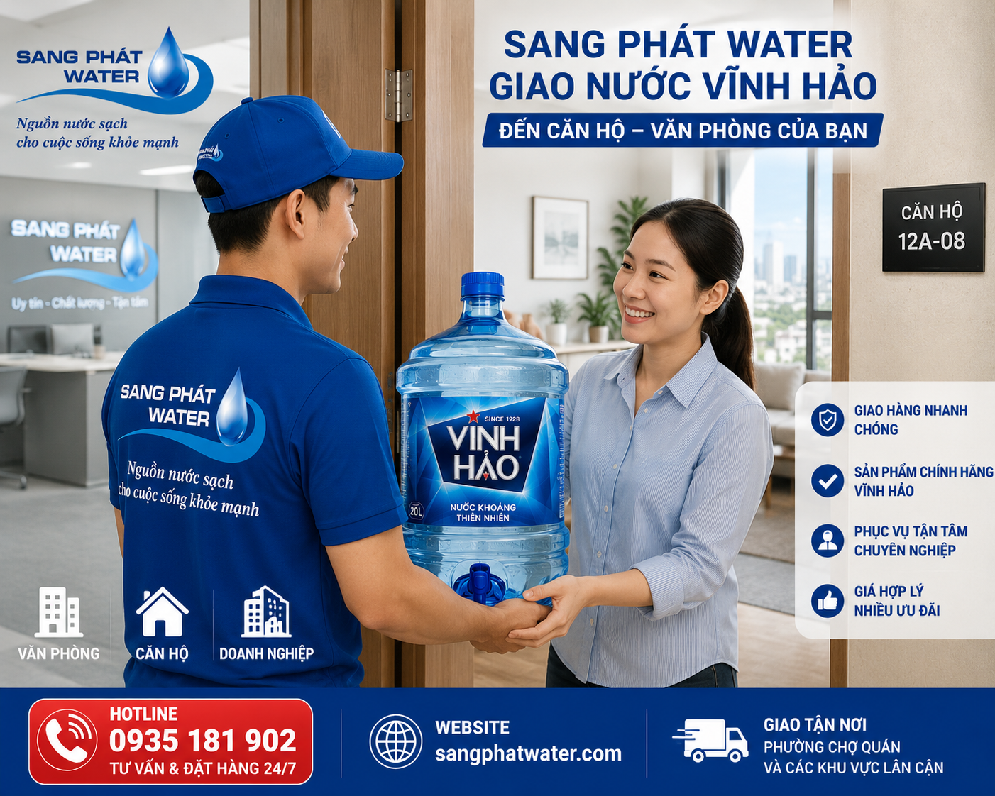 Nhân viên Sang Phát Water giao nước Vĩnh Hảo tận nơi nhanh chóng