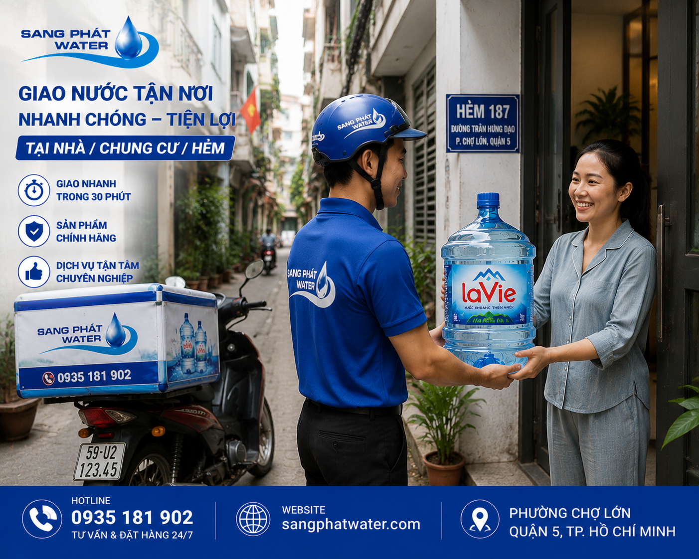 Giao nước Lavie tận nơi – hỗ trợ hẻm nhỏ và chung cư Phường Chợ Lớn