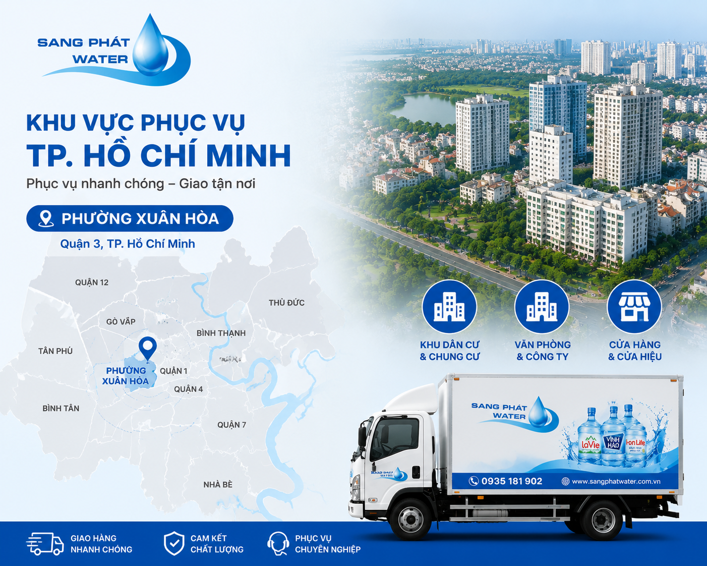 Khu vực Phường Xuân Hòa TP.HCM – nhu cầu sử dụng nước khoáng Lavie cao tại hộ gia đình và văn phòng